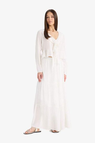 DeFacto New Season A-Line High Waist Cotton Lined Crinkle Viscose Maxi Skirt