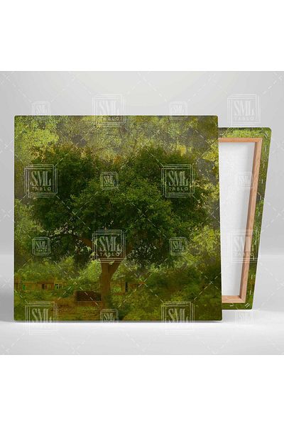 SML TABLO Green Tree Forest House Nature Landscape Τετράγωνος καμβάς