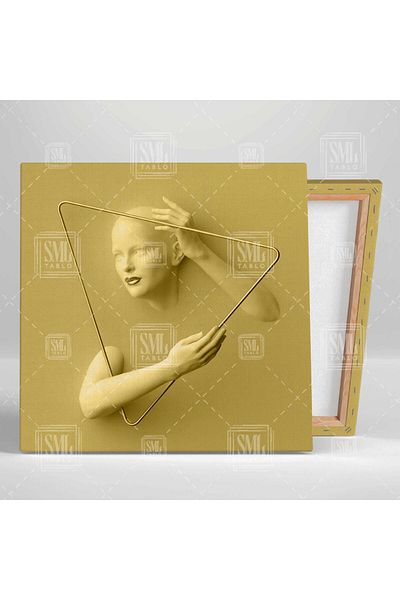 SML TABLO Triunghiul de aur ținut Sculptură feminină Decor auriu Pictură pătrată pe pânză