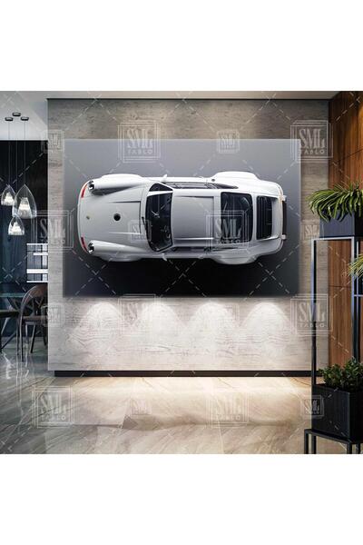 SML TABLO Beyaz Porsche Klasik Araba Efsane Yatay Kanvas Tablo