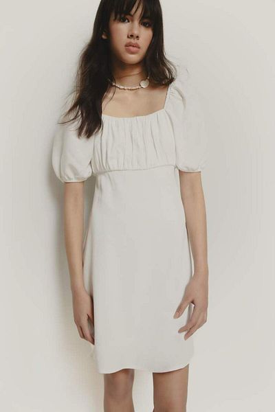 DeFacto New Season A-Line Square Neck Linen Short Sleeve Midi Dress