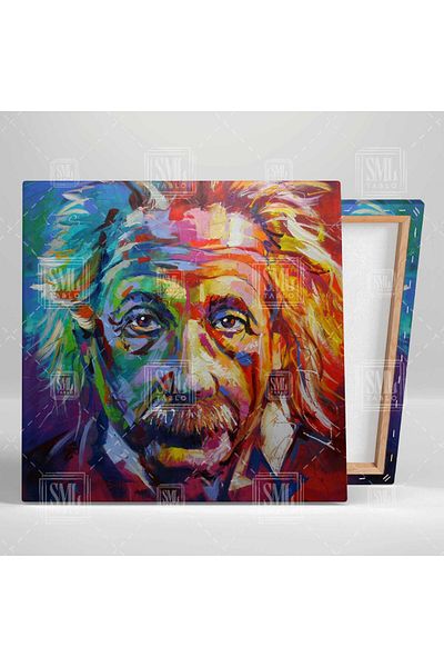 SML TABLO Pictură pe pânză pătrată Albert Einstein cu efect de vopsea în ulei abstractă