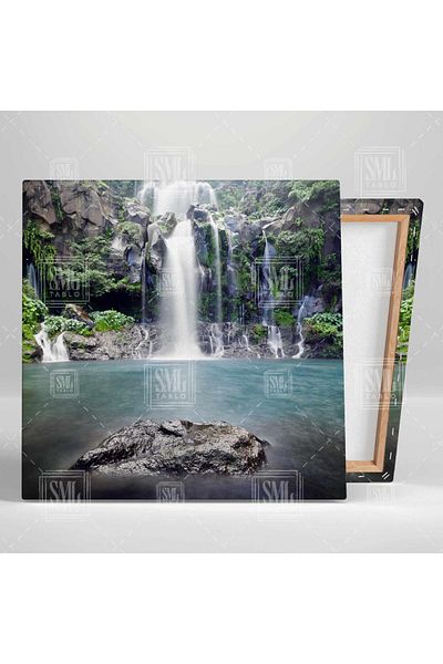 SML TABLO Cascada Pădure Peisaj Natură Copaci Verde Pace Pătrat Pictură pe pânză
