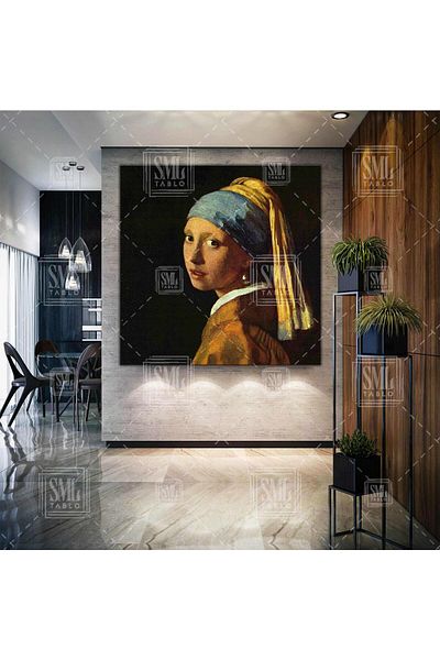 SML TABLO Johannes Vermeer Κορίτσι με μαργαριτάρια σκουλαρίκια Έργο Πανκαταγμένο ελαιογραφία Εφέ Τετράγωνος πίνακας σε καμβά