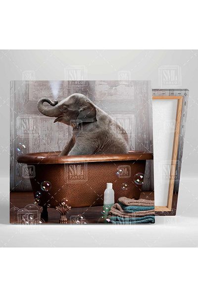 SML TABLO Pictură pătrată pe pânză cu baloane de elefant drăguț în cadă