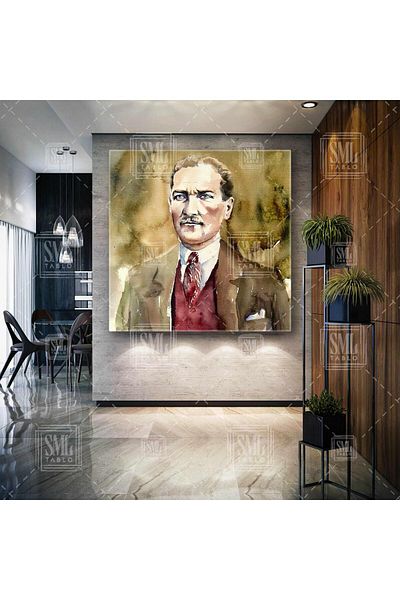 SML TABLO Mustafa Kemal Atatürk Portret Carizma Pictură pe pânză pătrată în acuarelă