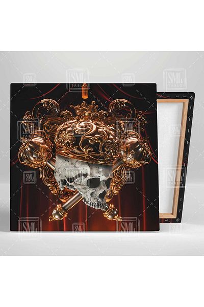 SML TABLO Golden King Crowned Skeleton Θεατρική Κουρτίνα Τετράγωνη ζωγραφική σε καμβά