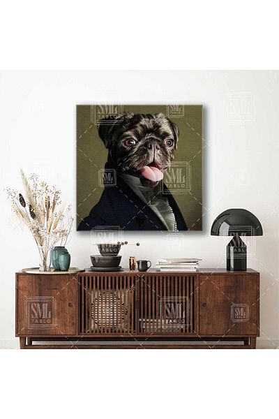 SML TABLO Χαριτωμένο Pug Rıfkı Τετράγωνο Καμβάς με Κοστούμι