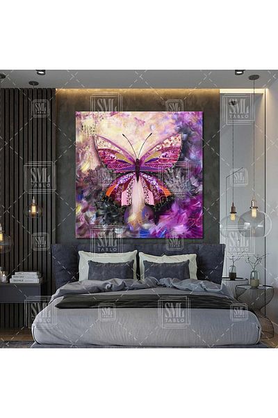 SML TABLO Culoarea roz Fluture Animal Art Natură Peisaj Pictură pătrată pe pânză