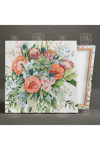 SML TABLO Buchet de flori portocalii Flori romantice Pictură decorativă pătrată pe pânză