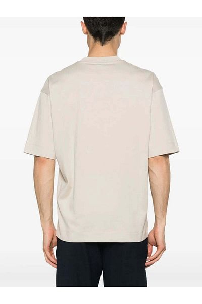 Emporio Armani Men's Oversize Short Sleeve Motif Patterned Beige T-Shirt Em 001026   Af13669-M1054