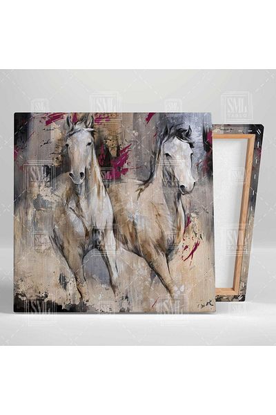 SML TABLO Running White Horses Εφέ ελαιογραφίας Διακόσμηση Nobility Square Canvas Painting