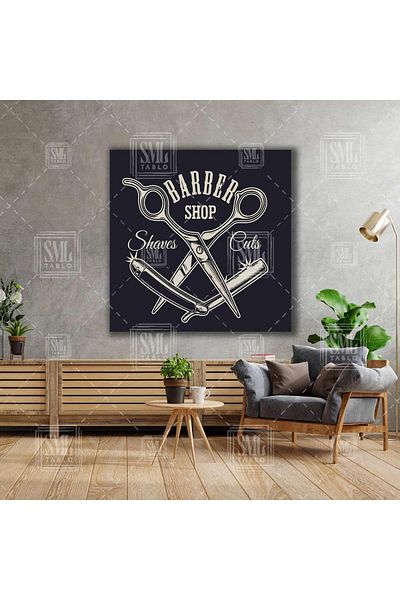 SML TABLO Barber Shop Barber Shop Διακόσμηση κομμωτηρίου Ψαλίδι Ξυράφι Τετράγωνο ζωγραφική σε καμβά
