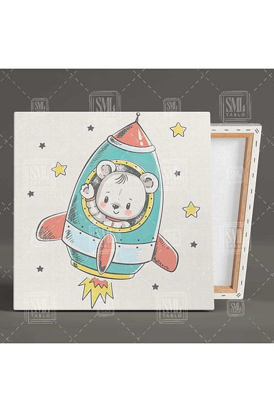 SML TABLO Πυραύλωνο Flying Baby Bear Βρεφικό Δωμάτιο Τετράγωνο Πίνακας Καμβά