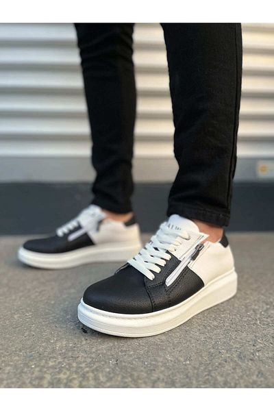 Joy Man Jy155 Warrior Lace-Up and Zip Skin Men's Casual Sneaker Shoes Cbt - White/Black