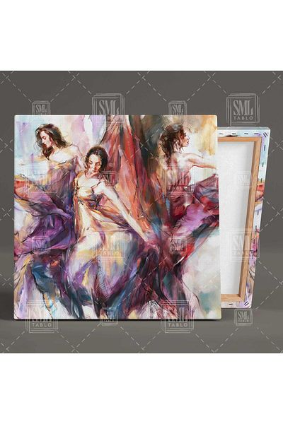 SML TABLO Τρεις γυναίκες με ροζ αποχρώσεις Flying Satin Dress Fashion Square Canvas Painting