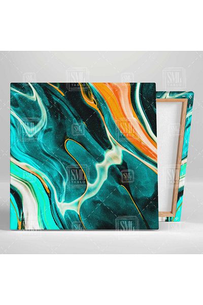 SML TABLO Μπλε και πορτοκαλί μαρμάρινο τέχνη Water Wave Abstract τετράγωνος πίνακας σε καμβά