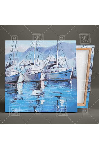 SML TABLO Yacht Harbor Sailors Sea Reflection Τετράγωνος πίνακας σε καμβά