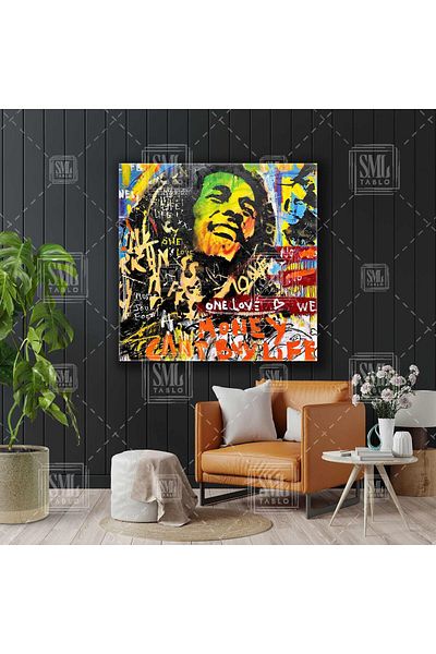 SML TABLO Bob Marley One Love Graffiti Τετράγωνος πίνακας σε καμβά