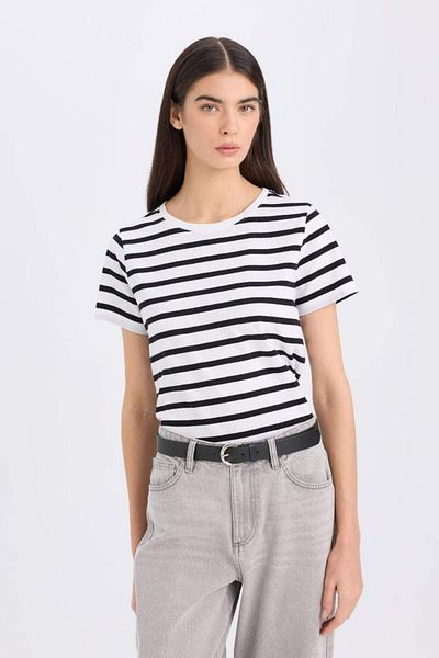 DeFacto Νέα σεζόν Regular Fit Crew Neck ριγέ κοντομάνικο μπλουζάκι