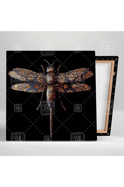 SML TABLO Επιτραπέζιο καμβά τετράγωνο Dragonfly με μπρούτζινη λεπτομέρεια