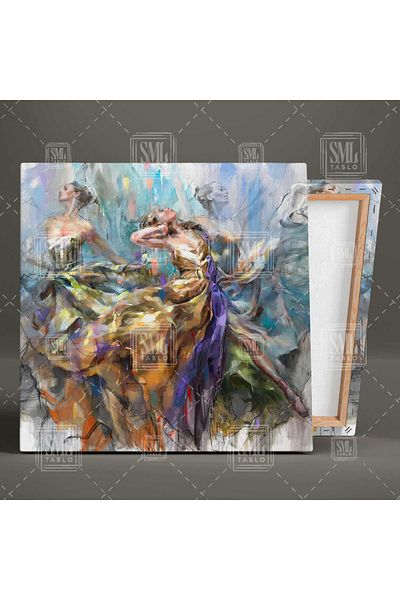 SML TABLO Femeie care dansează într-o rochie de culoare galbenă violet Art Abstract Woman Square Canvas Painting