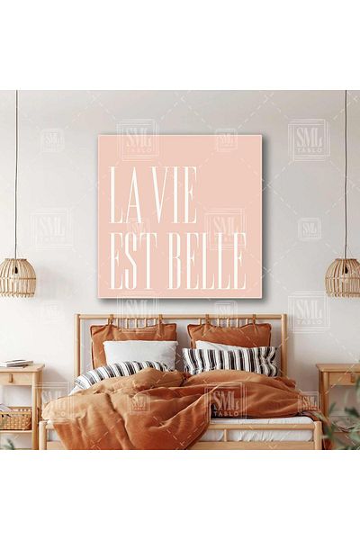 SML TABLO La Vie Est Belle Pink Τυπογραφικός Τετράγωνος Πίνακας Καμβά