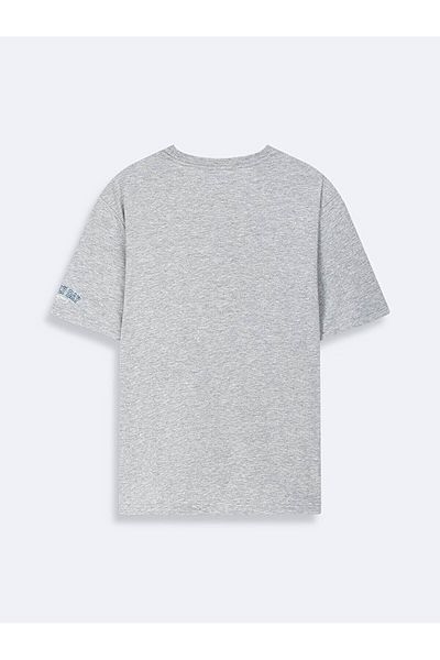 Ltb Basic Slogan Printed Crew Neck Regular Gray T-Shirt