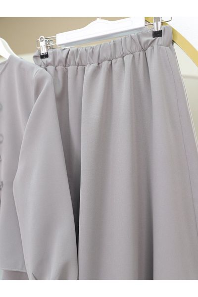 Modamorfo Bow Detailed Elastic Sleeve Skirt Suit - Gray