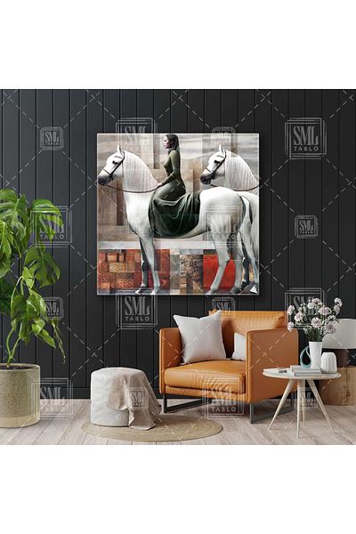 SML TABLO Ethnic Girls Going On Horses Τετράγωνος πίνακας σε καμβά