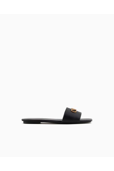 Emporio Armani Women's Single Thick Banded Flat Thin Sole Black Slippers X3P846 Xf271-00002