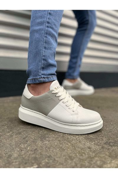 Joy Man JY151 Boost Lace-up Skin Suede Ανδρικά παπούτσια casual sneaker CSBT - Λευκό/Γκρι