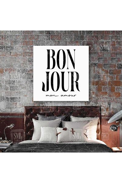 SML TABLO Bon Jour Mon Amour Τυπογραφικός τετράγωνος πίνακας σε καμβά