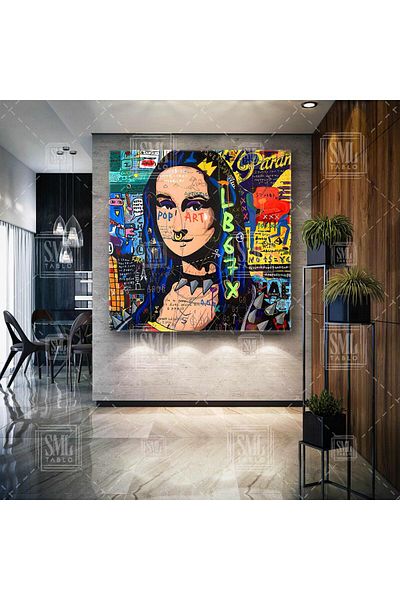 SML TABLO Leonardo Da Vinci Mona Lisa Graffiti Μοντέρνο τετράγωνο καμβάς
