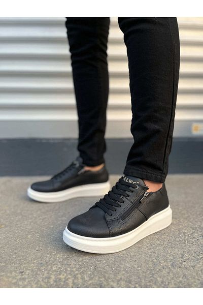 Joy Man Jy155 Warrior Lace-Up and Zipper Skin Men's Casual Sneaker Shoes Cbt - Black