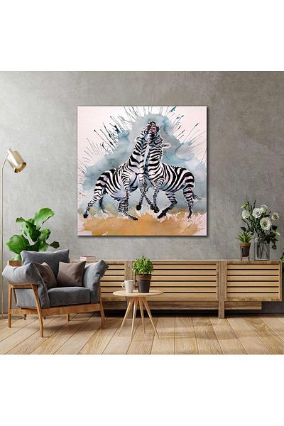 SML TABLO Ζέβρες Αγάπη Αφρικής Σαφάρι Wild Nature Love Τετράγωνος πίνακας σε καμβά