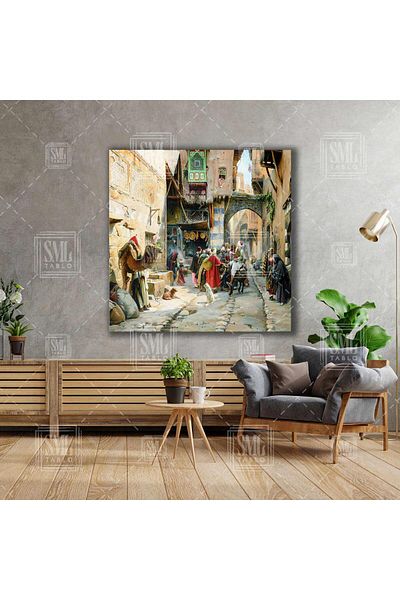 SML TABLO Gustav Bauernfeindg Orientalism Artă Otomană Oameni pe stradă Pictură pătrată pe pânză