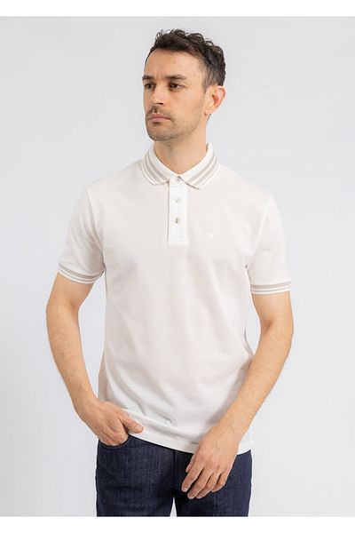 Emporio Armani Men's Polo Neck Button Closure Short Sleeve White Polo Neck T-Shirt Em 000859   Af12955-U0003