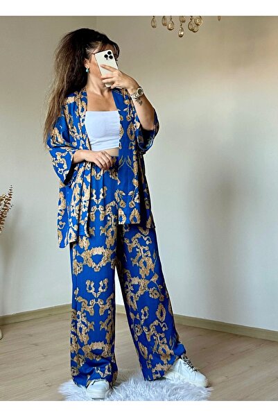 azra moda Σετ κιμονό με μπλε μοτίβο