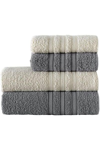 Mu Art Ahşap Mrt Cotton 50X90-70X140 cm 4-Piece Bath Towel Set (Dark Gray) Art 871301
