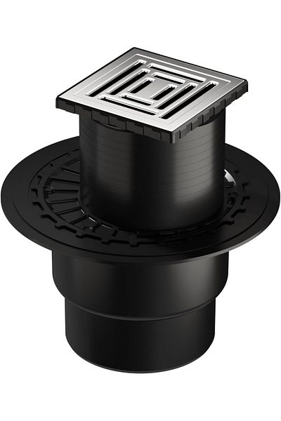 STOREMAX Ezg V-Flow Square 5607321   Insulated Shower Channel with Bottom Outlet, 10X10 Cm, Dk 800 Cover, Parl
