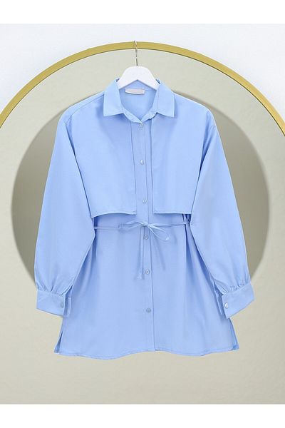 Modamorfo Cămașă cu detaliu bolero cu cravată în talie - Baby Blue