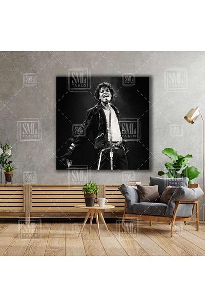 SML TABLO Michael Jackson Music Legend Dance Μαύρο Μπουφάν Διακόσμηση Τετράγωνο Πίνακας Καμβά