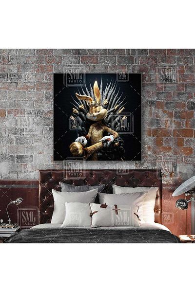 SML TABLO Pictură pe pânză pătrată Bugs Bunny cu coroană de aur