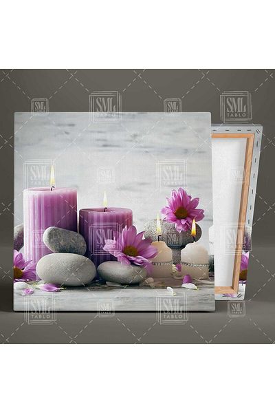 SML TABLO Κεριά Zen Stones Purple Flowers Spa Σαλόνι μασάζ Τετράγωνος πίνακας σε καμβά