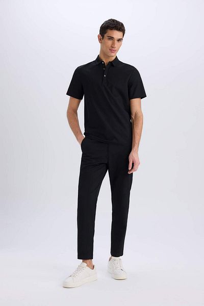 DeFacto Slim Fit Slim Fit Polo γιακά με κοντό μανίκι βάφλα μαύρο μπλουζάκι E1209ax25sm