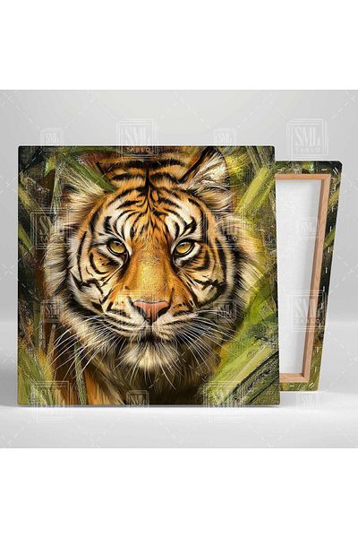 SML TABLO Tiger in the Forest Digital Art Brush Traces Nature Διακοσμητικό Ζωγραφική σε καμβά με τετράγωνο ζώο