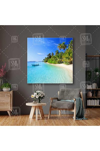 SML TABLO Maldive Coast Blue Sea Sun Vacanță Peisaj Natură Pătrat Pictură pe pânză