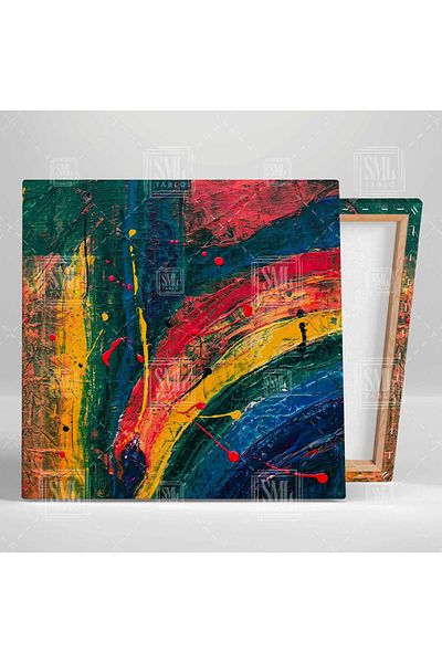SML TABLO Artă abstractă Semne de pensulă abstractă Culorile primare Pictură pătrată pe pânză