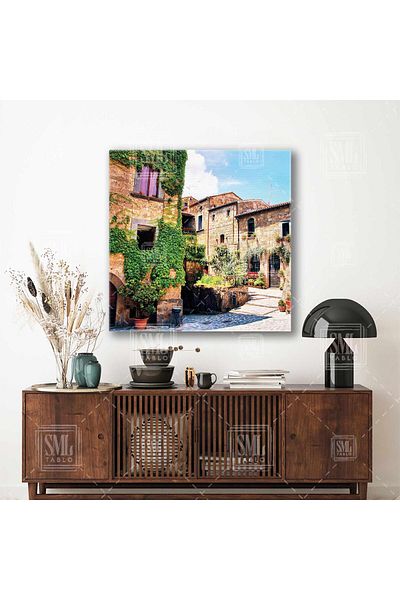 SML TABLO Italia Toscana Valley Houses Stone House Nostagic Decorativ Pătrat Canvas Print
